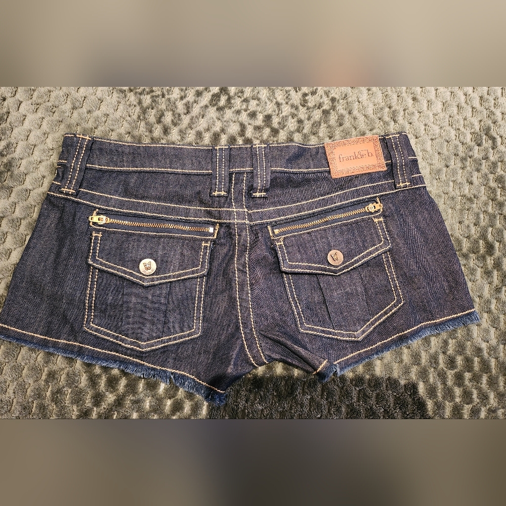 Frankie B. Blue Jean Shorts with Frayed Hem